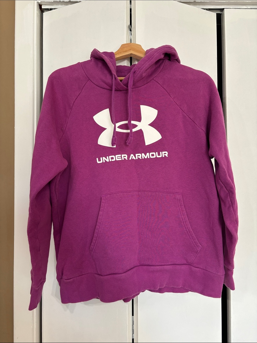 Under Armour Magenta Pullover Hoodie with White Logo